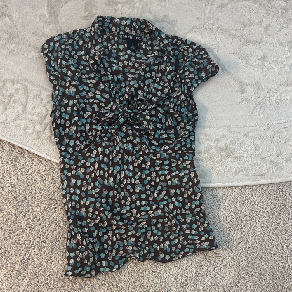 Style & Co. Black and Teal Patterned Blouse